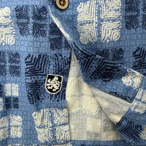 Nat Nast Mens XXL Blue White Silk Blend Geometric Short Sleeve Button Up Shirt - Picture 4 of 7